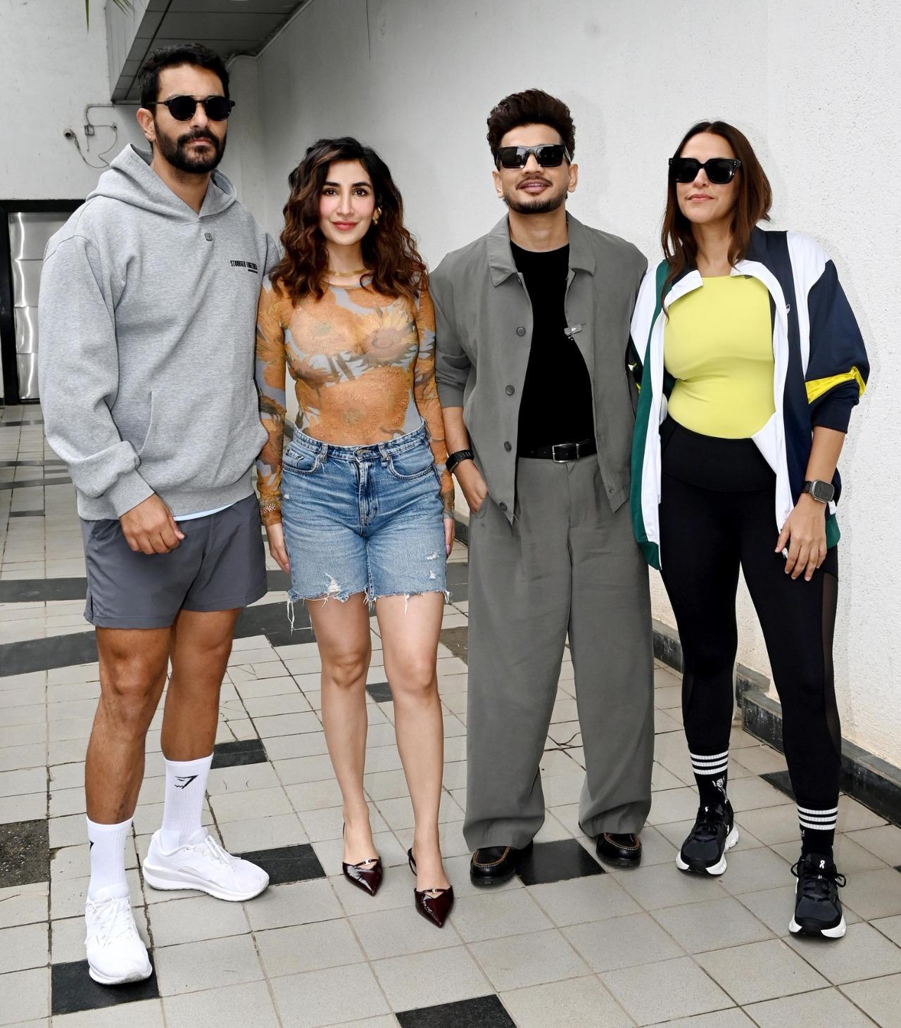 Neha Dhupia and Angad Bedi were spotted posing with Munawar Faruqui and Parul Gulati during a casual outing. Neha Dhupia and Angad Bedi were spotted posing with Munawar Faruqui and Parul Gulati during a casual outing.